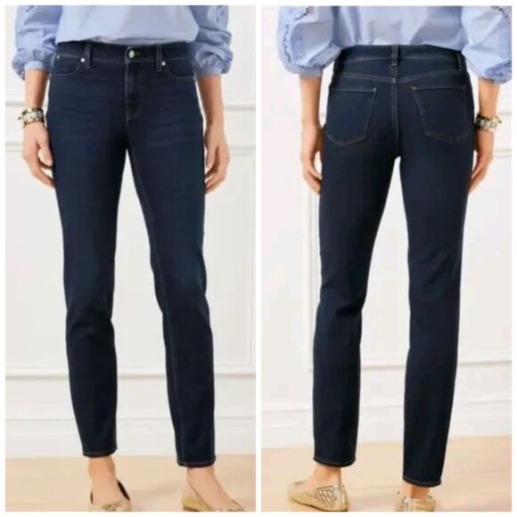 Talbots Jeans Womens 8P 8 Petite Flawless Five Pocket Slim Ankle Blue Dark Wash - Picture 1 of 12